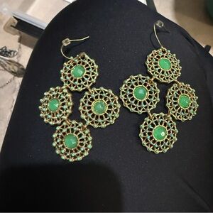 Stella and Dot Green and Gold Dangle Earrings